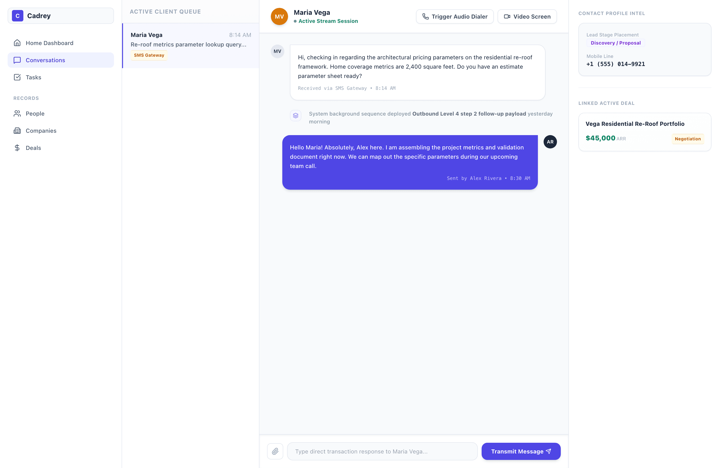 Cadrey answering and booking an inbound lead in one place